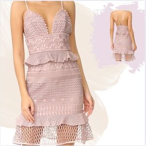 Saylor Lace Midi Dress Dusty Rose Crochet Boho Size M Designer EUC